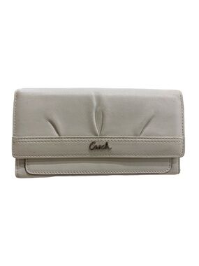 Coach White Leather Long Wallet with Silver Logo